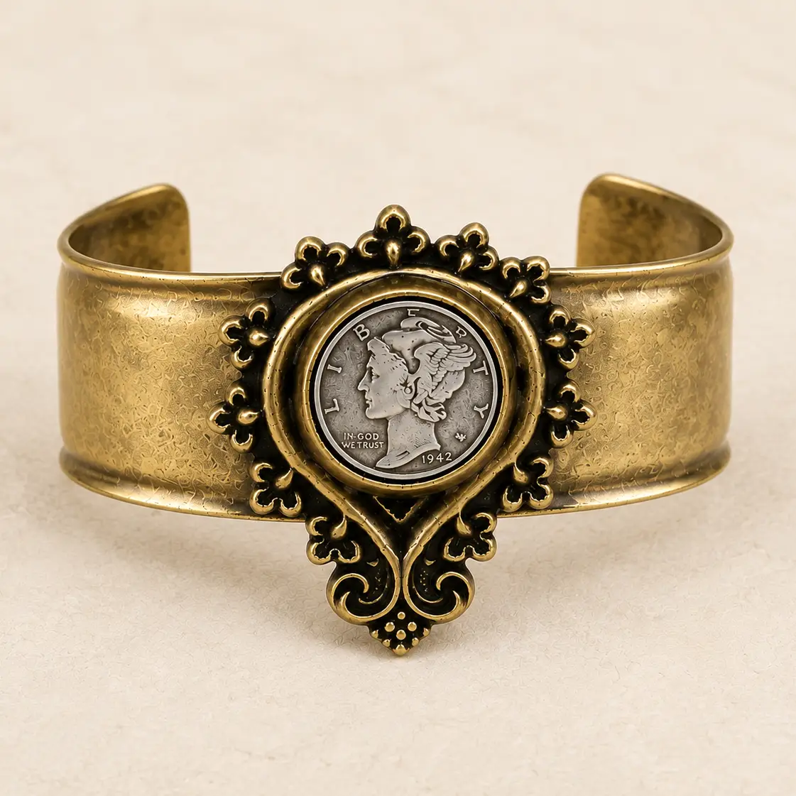 Mercury Dime Victorian Cuff Bracelet