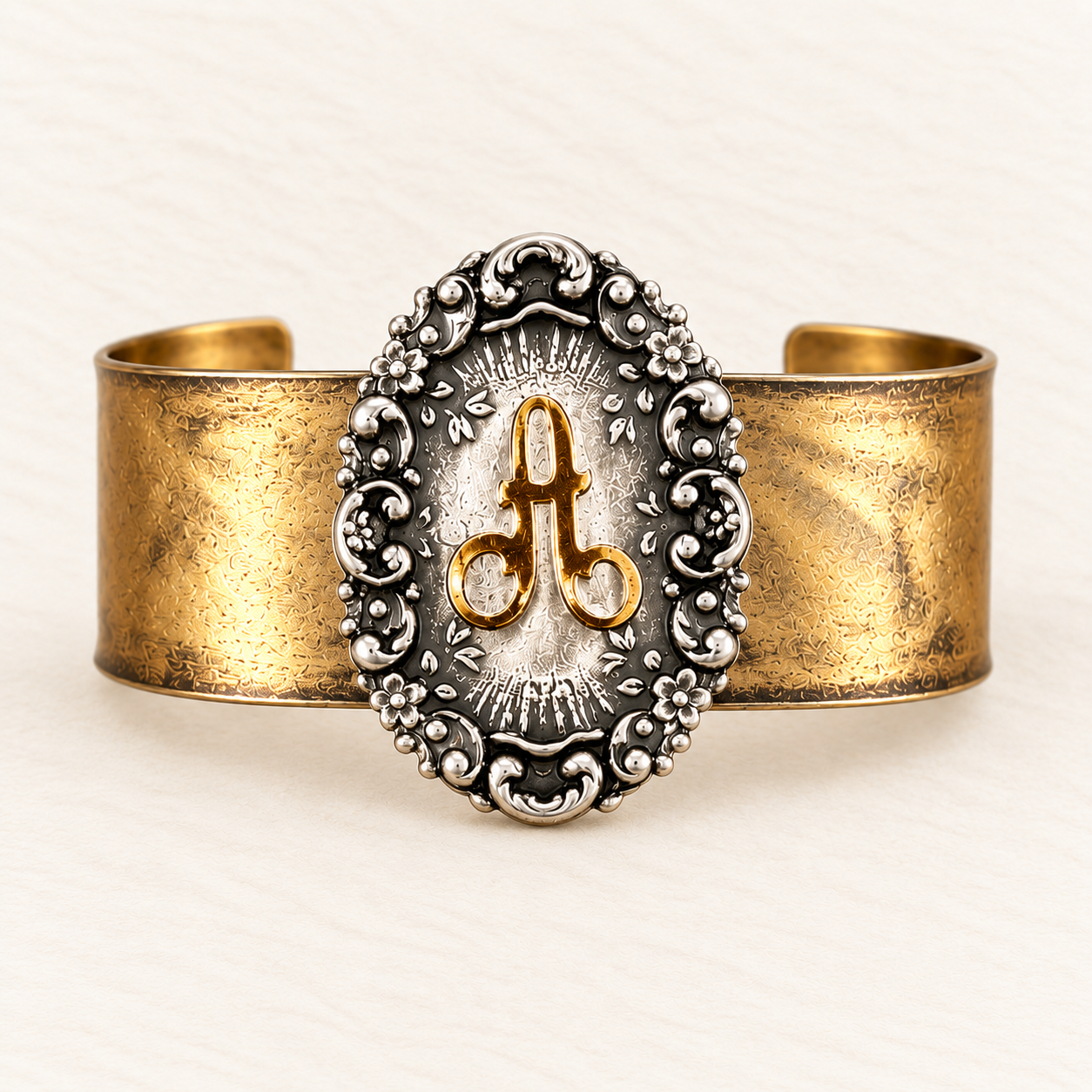 Ornate Initial Cuff Bracelet