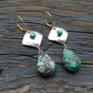 Sterling & Gold Filled Turquoise Shield Earrings