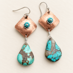 Copper, Sterling & Turquoise Shield Earrings