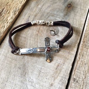 Floral Cross Deerskin Bracelet