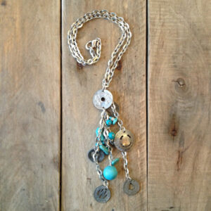 Vintage Token & Turquoise Necklace