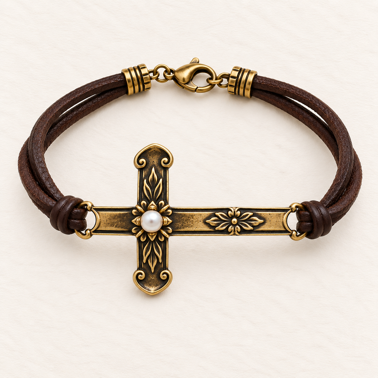 Floral Cross Deerskin Bracelet - Image 2