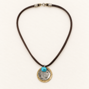 Indian Head Nickel & Turquoise Deerskin Necklace