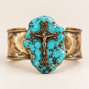 Turquoise & Catholic Medallion Cuff