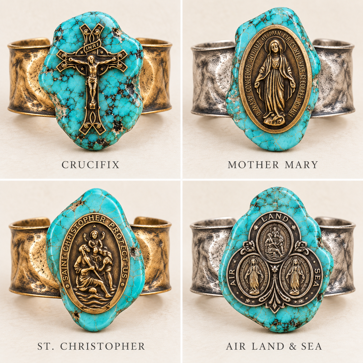 Turquoise & Catholic Medallion Cuff - Image 2
