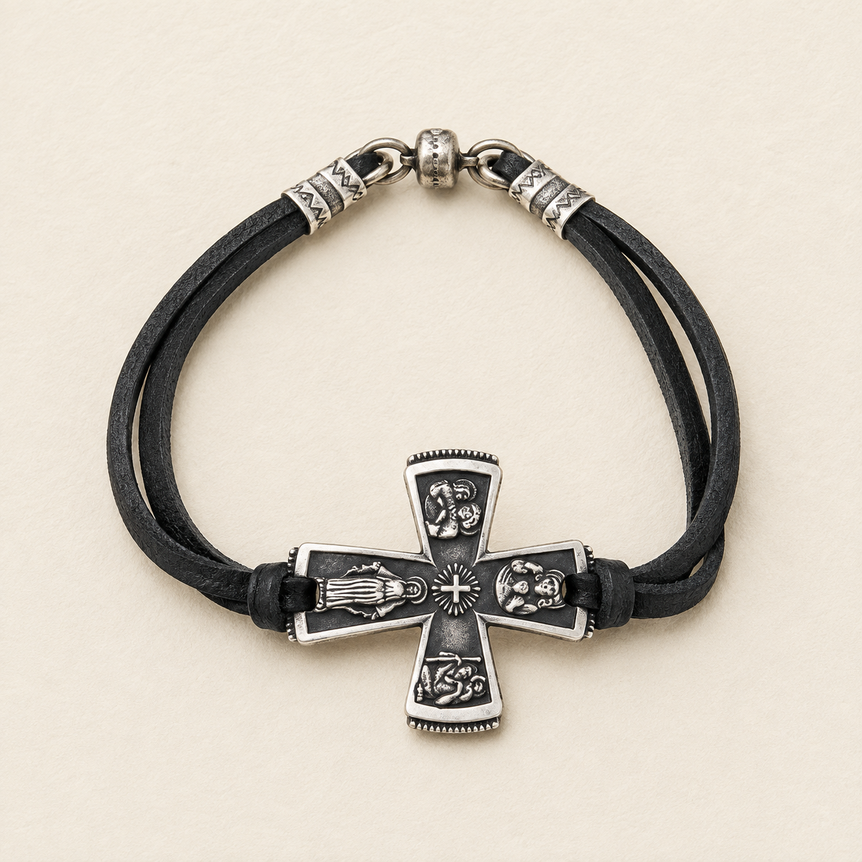 Catholic Four Way Medal Deerskin Bracelet - Image 3