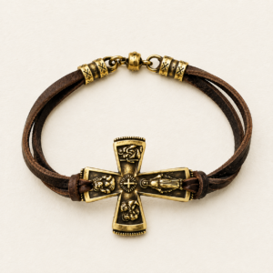 Catholic Four Way Medal Deerskin Bracelet