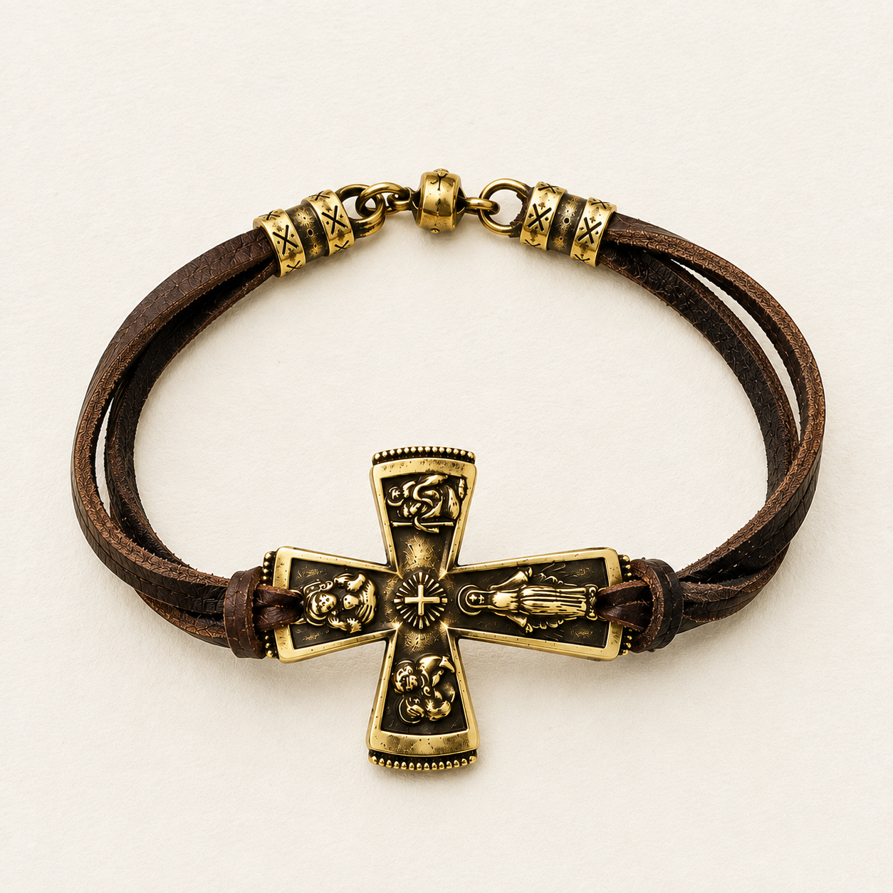 Catholic Four Way Medal Deerskin Bracelet