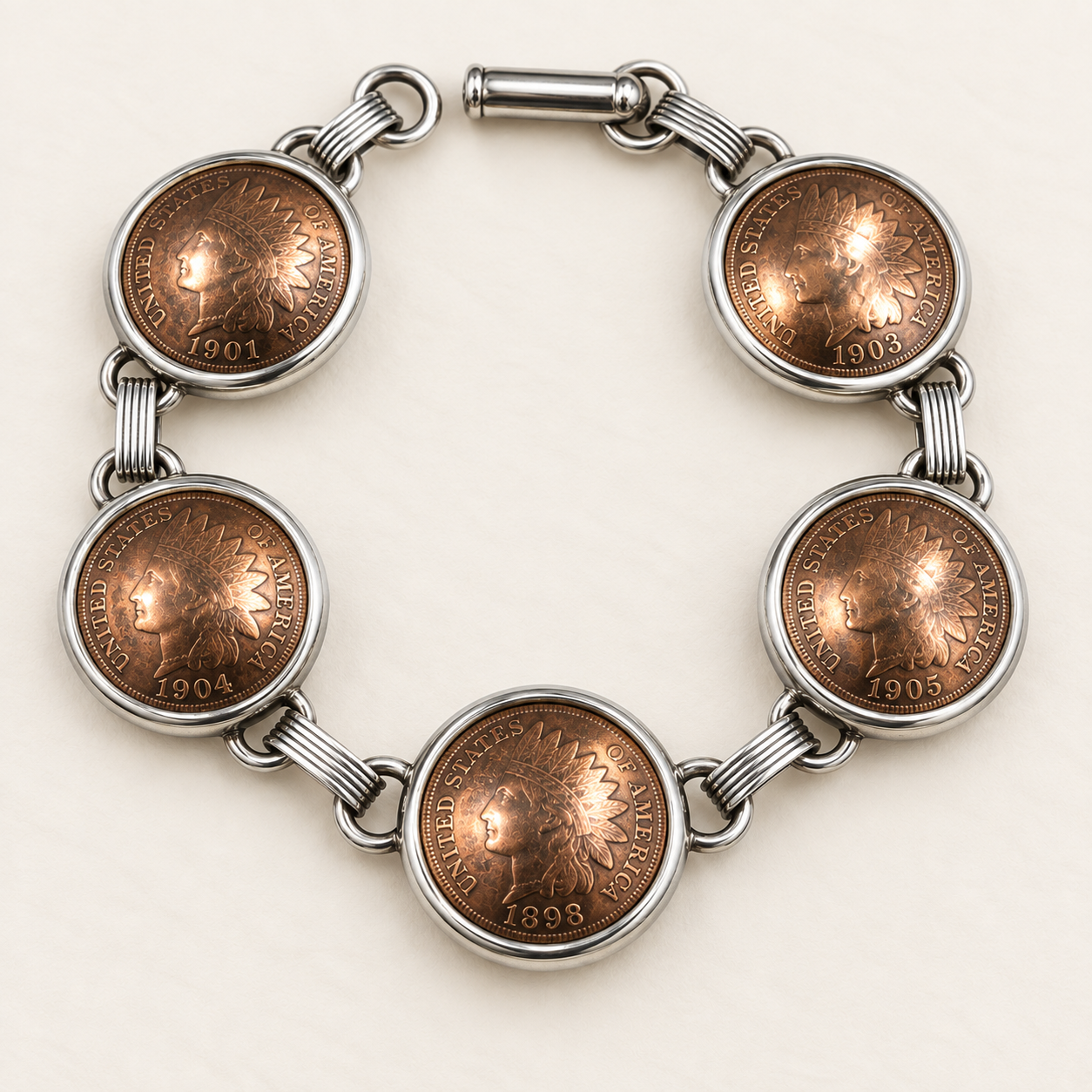Bezel-Set Indian Head Penny Bracelet