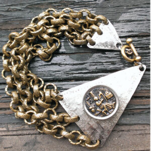 Antique Picture Button Sterling and Brass Bracelet