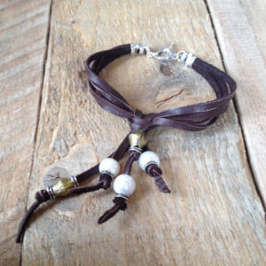 Pearls & African Brass Deerskin Bracelet