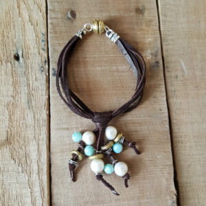 Larimar & Pearl Deerskin Bracelet