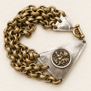 Victorian Picture Button & Sterling Silver Bracelet