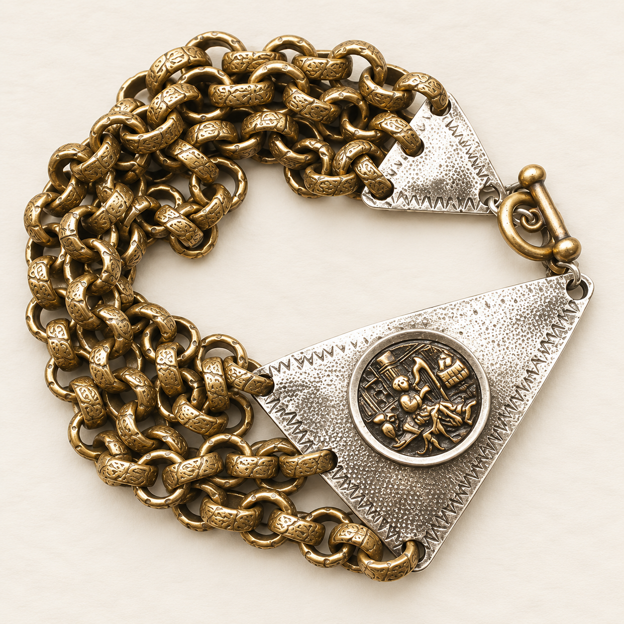 Victorian Picture Button & Sterling Silver Bracelet