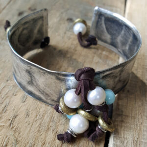 Larimar & Pearl Deerskin Cuff