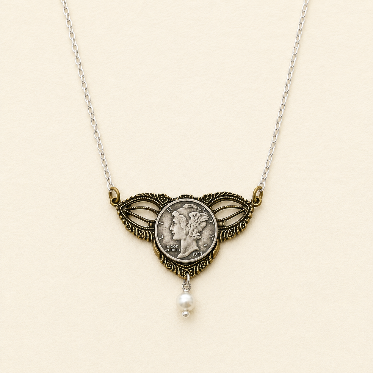 Mercury Dime Filigree Necklace
