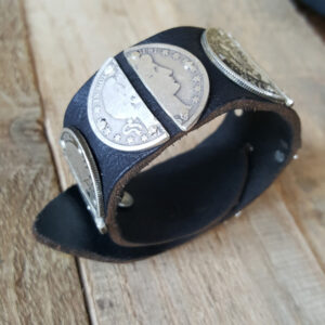 Deconstructed Barber Half Dollar Leather Bracelet