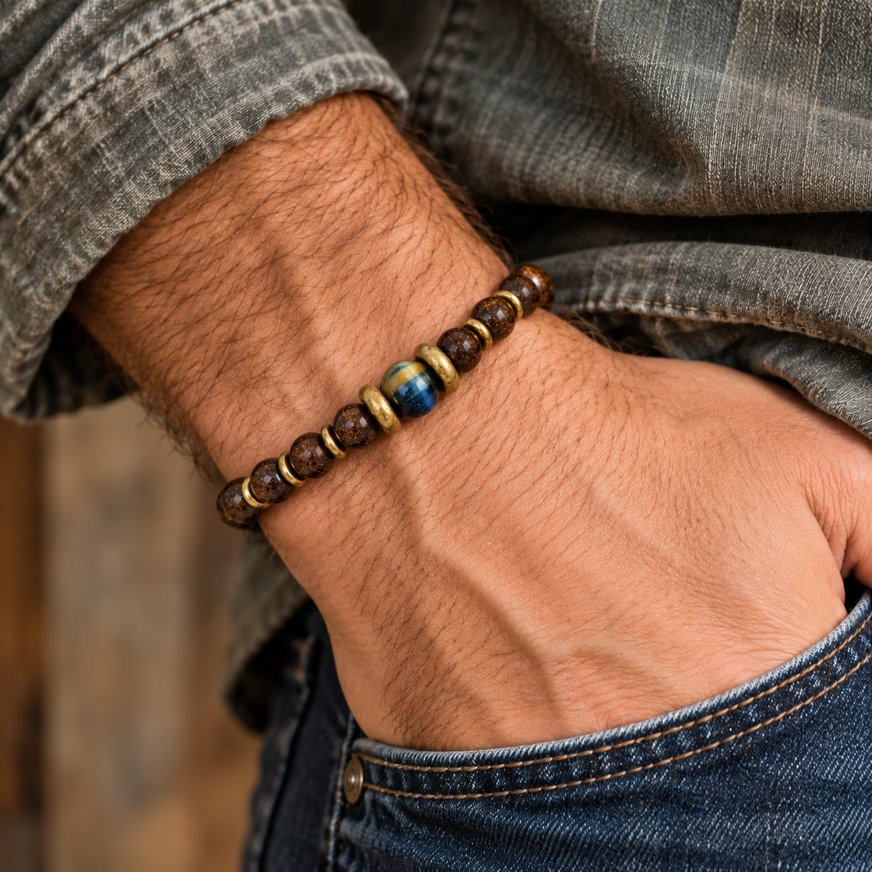 Bronzite & Blue Tigers Eye Bracelet - Image 2