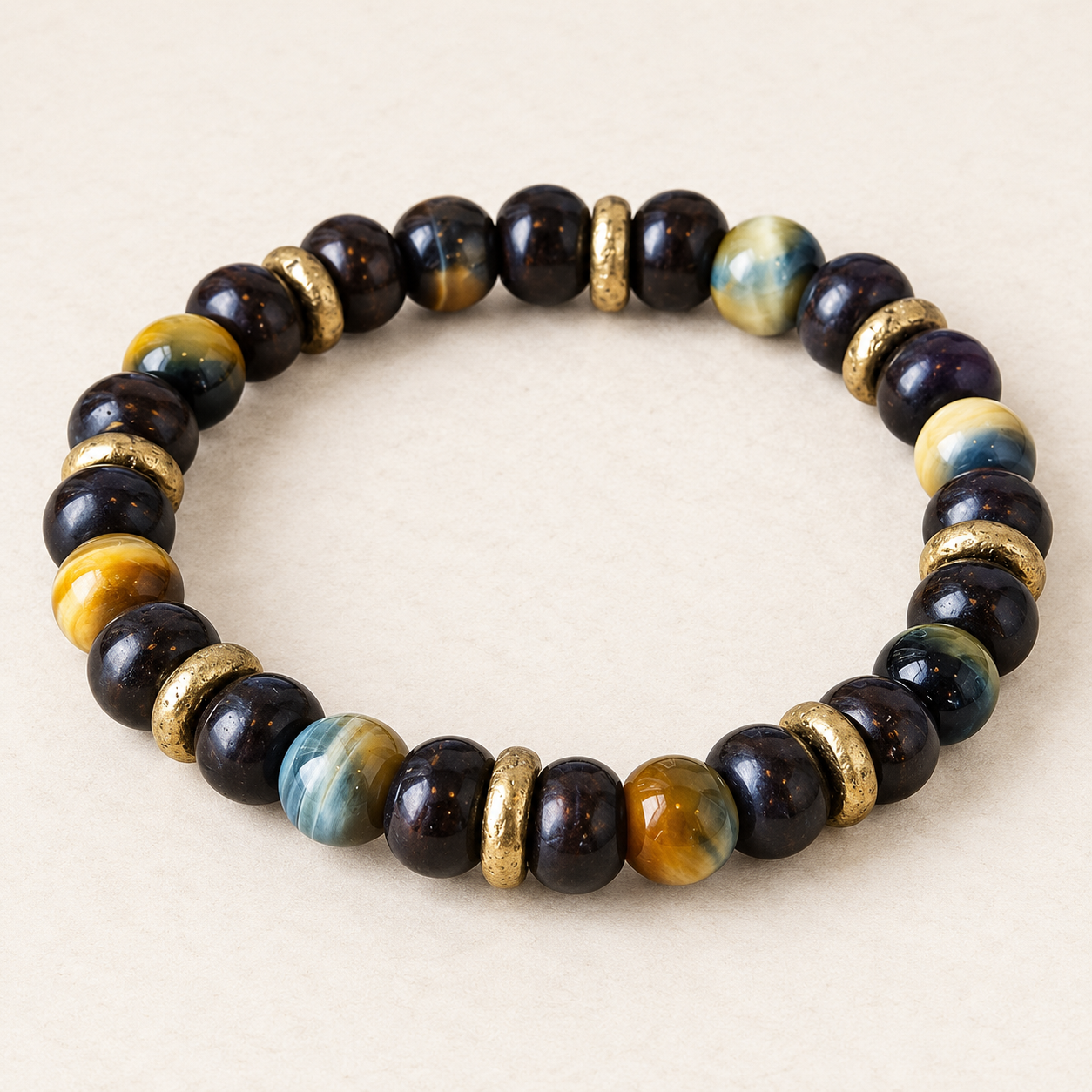 Oxbone, Tigers Eye, & African Brass Bracelet