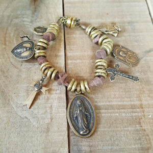 Catholic Medallion & Cross Leather Bracelet