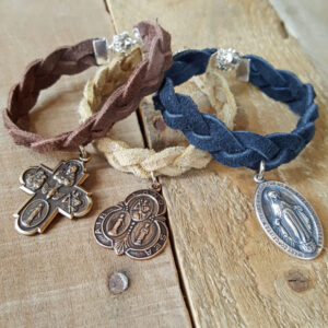 Catholic Medallion Braided Leather Bracelet