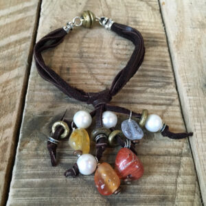 Agate & Pearls Deerskin Bracelet