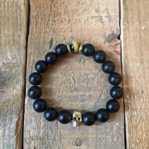 Black Bone & Blue Tiger's Eye Skull Bracelet