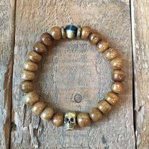 Oxbone & Blue Tiger's Eye Skull Bracelet