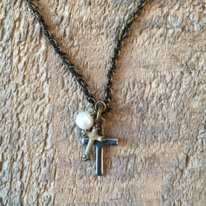 Tiny Double Cross Pearl Necklace