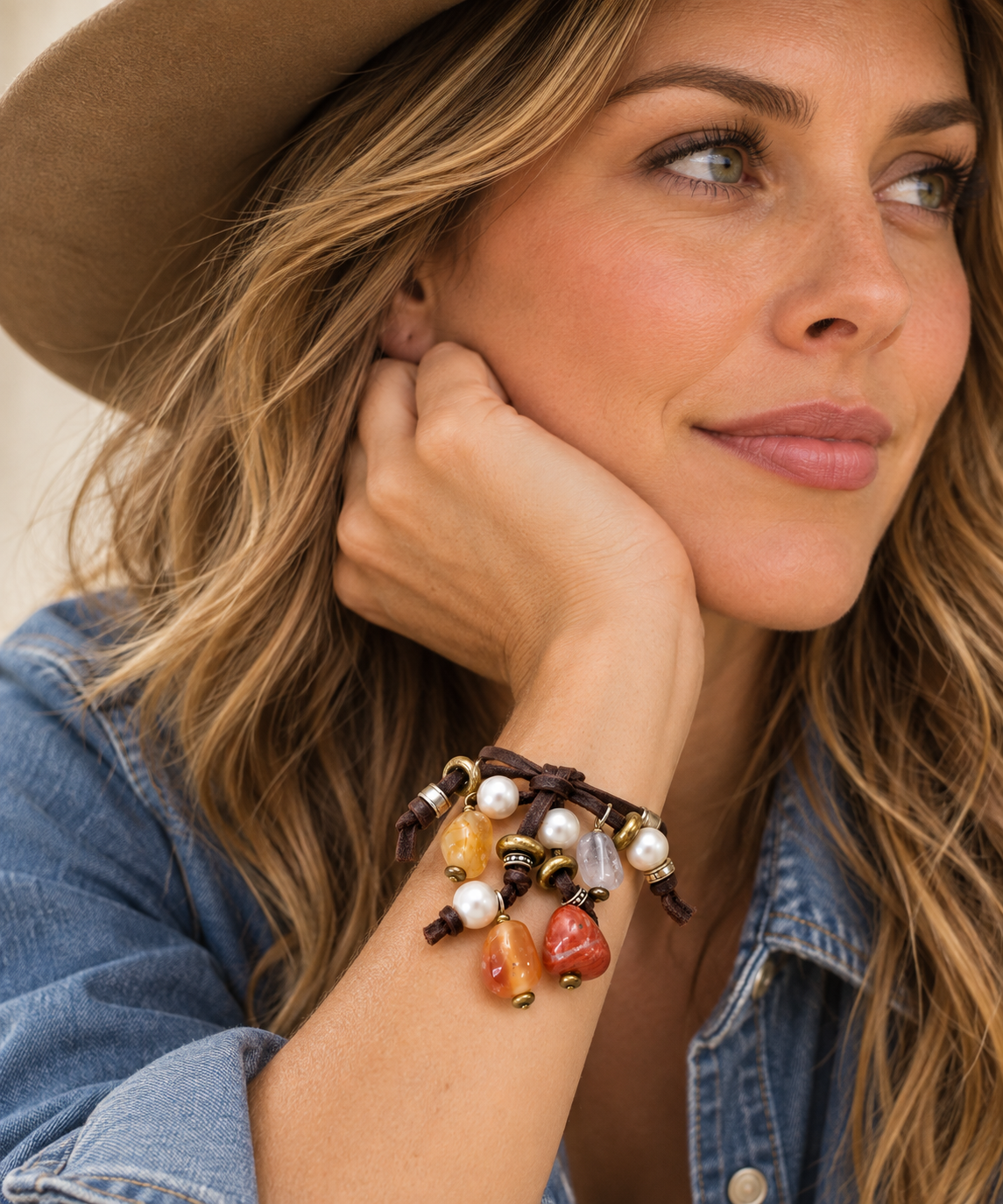 Agate & Pearl Deerskin Bracelet - Image 2