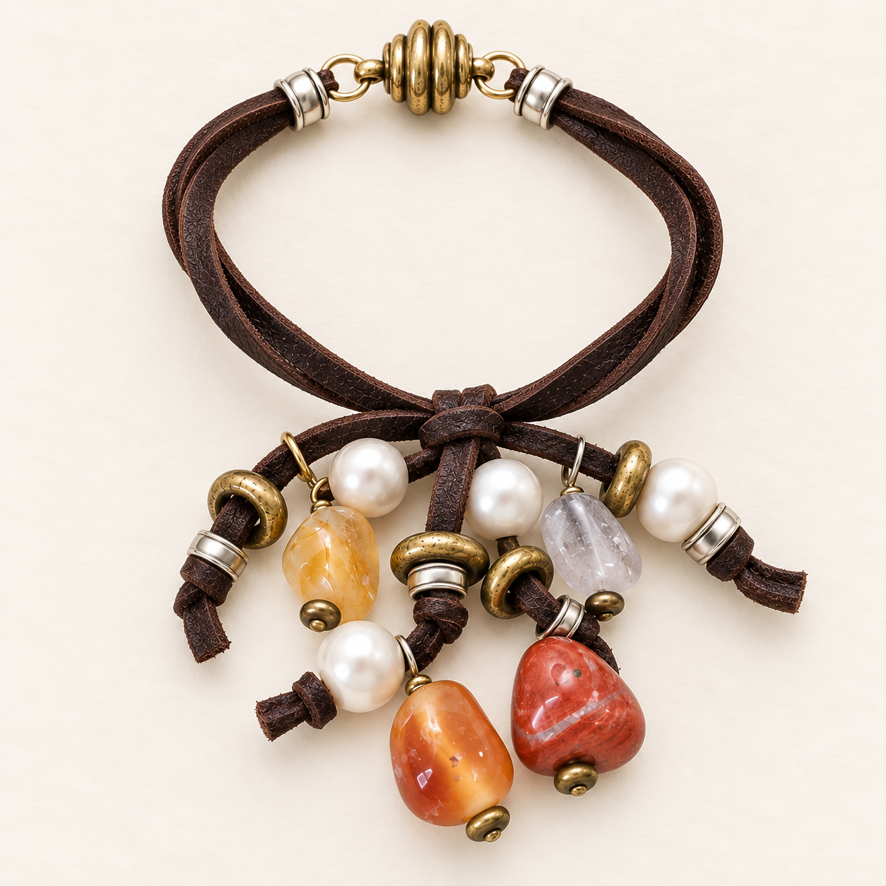Agate & Pearl Deerskin Bracelet