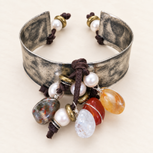 Gemstone & Pearl Deerskin Cuff