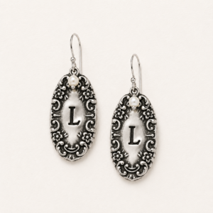Luggage Tag & Pearl Initial Earrings