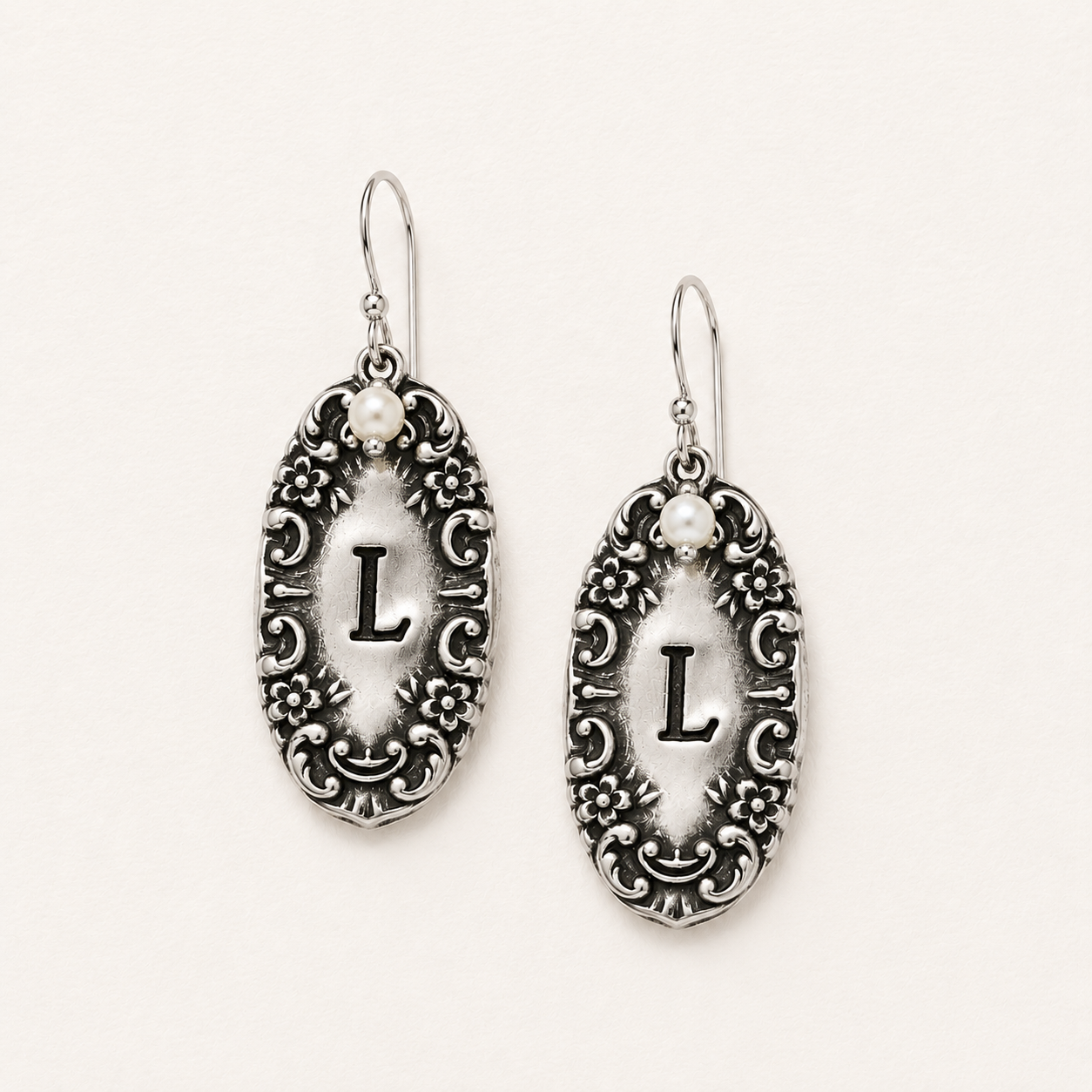 Luggage Tag & Pearl Initial Earrings