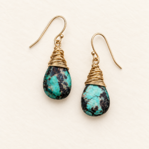 Wire-Wrapped Turquoise Teardrop Earrings