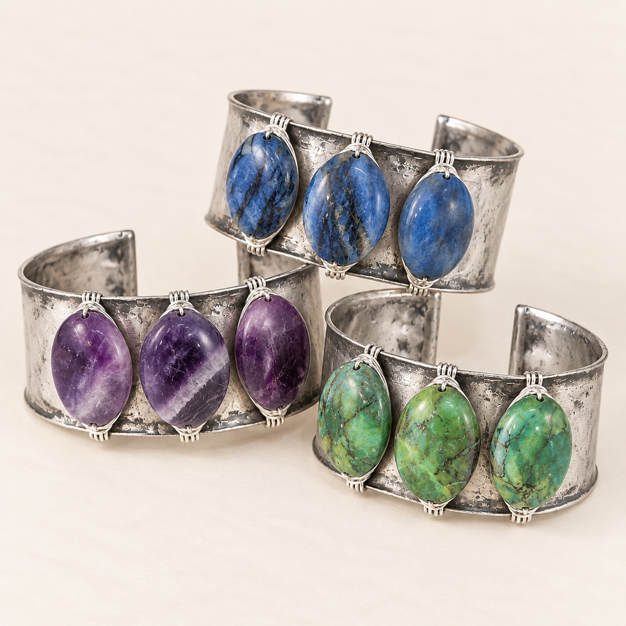 Three-Stone Gemstone Cuff - Image 4