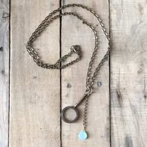 Vintage Brass Magnifying Glass With Chalcedony Necklace