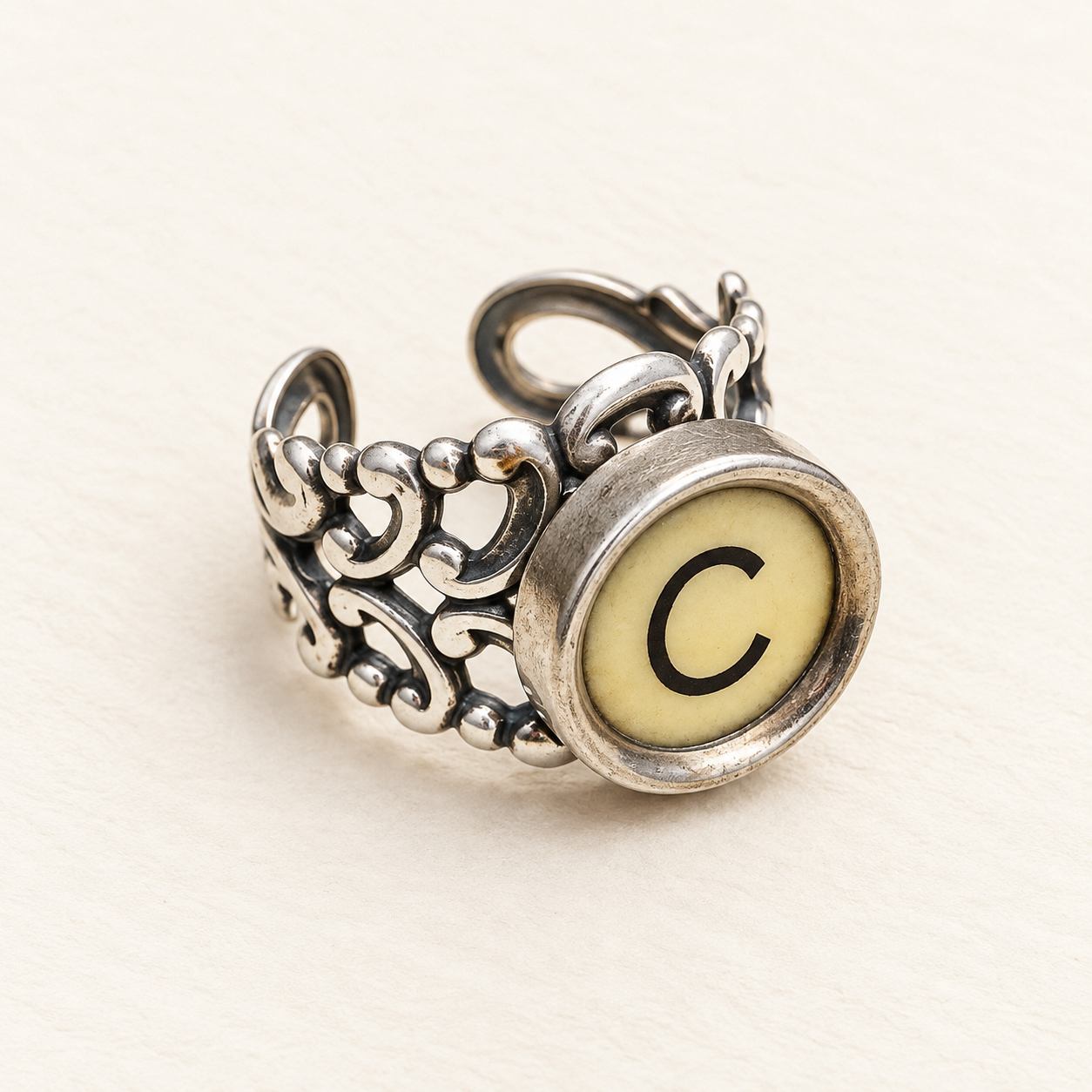 Authentic Typewriter Key Initial Ring