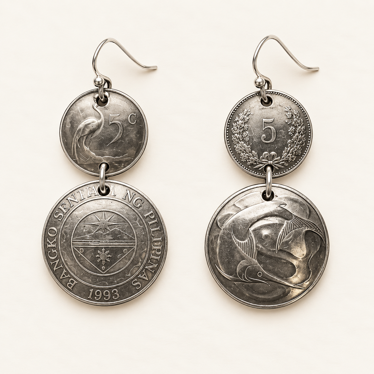 Vintage Coin Double Dangle Earrings