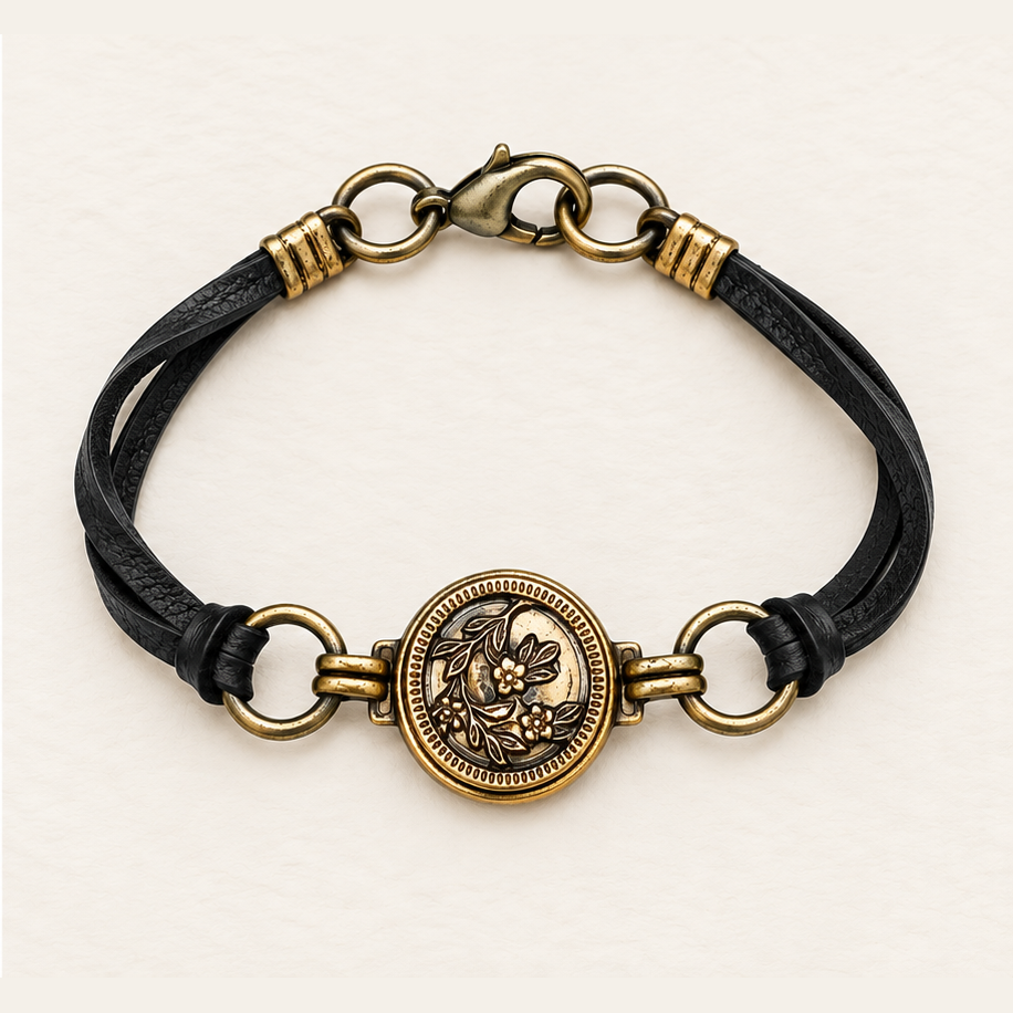 Victorian Picture Button & Deerskin Bracelet - Image 3