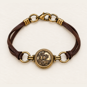 Victorian Picture Button & Deerskin Bracelet