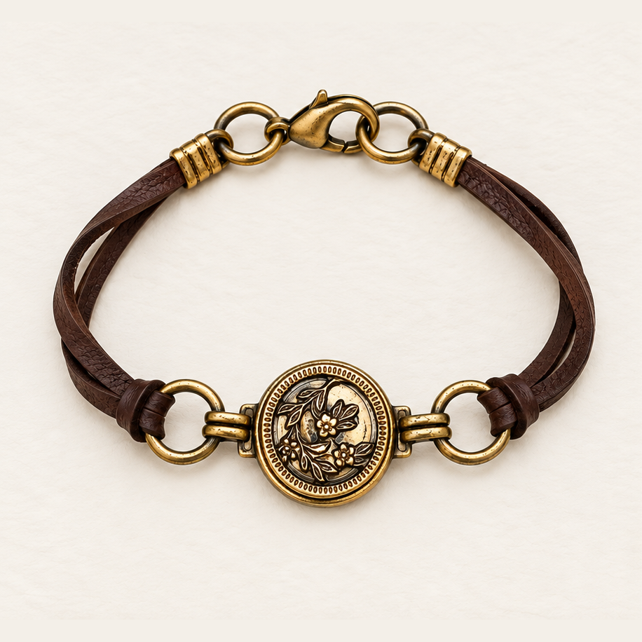 Victorian Picture Button & Deerskin Bracelet