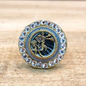 Antique Picture Button Coin Ring With Bling