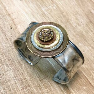 Antique Picture Button Foreign Coin Cuff Bracelet