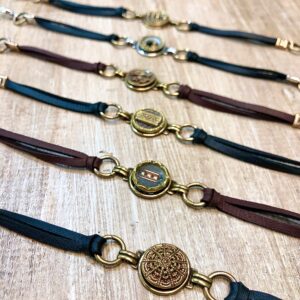 Victorian Picture Button Leather Bracelet