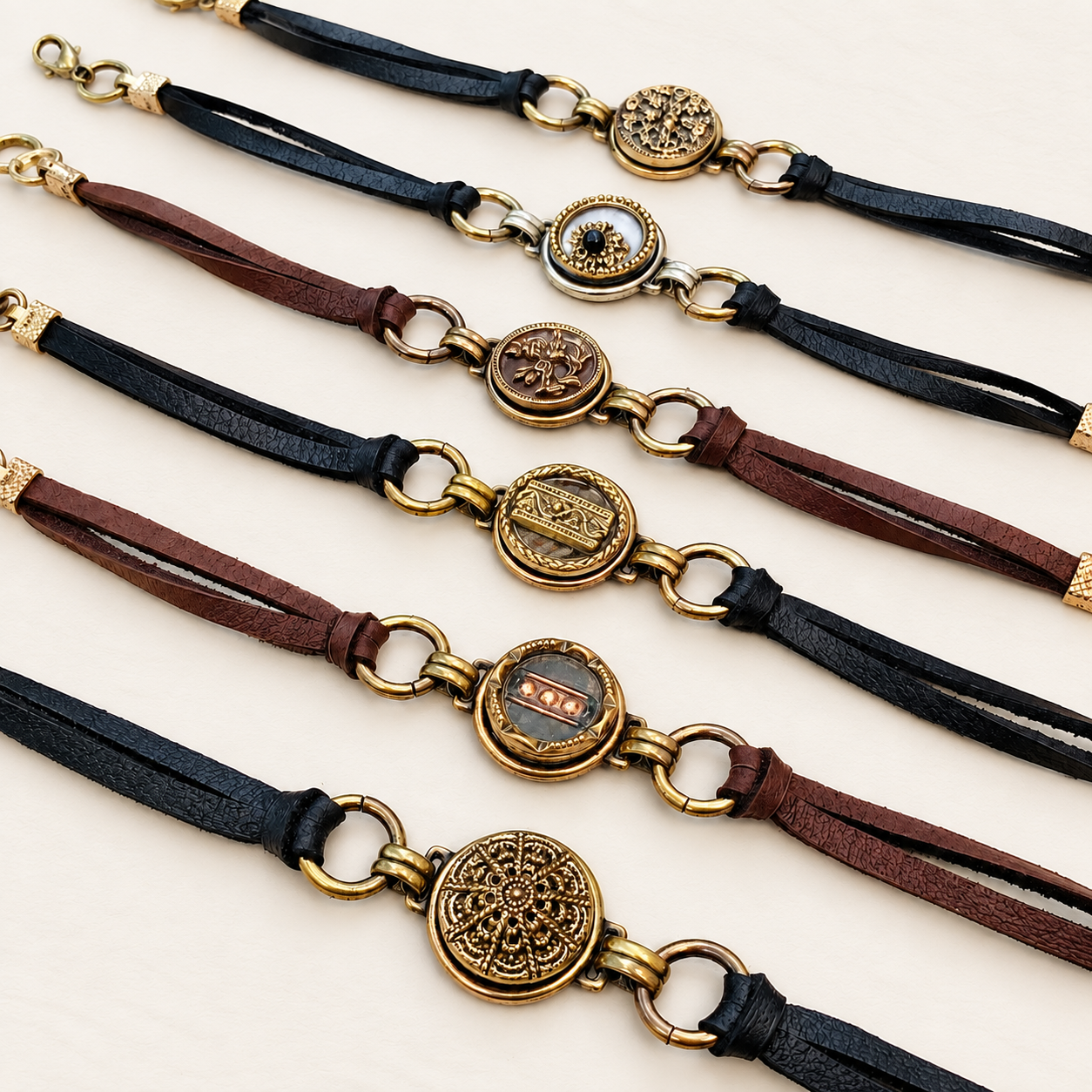 Victorian Picture Button & Deerskin Bracelet - Image 2
