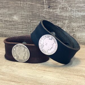 Barber Half  Dollar Leather Bracelet