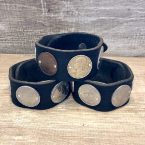 Riveted Coin Leather Bracelet