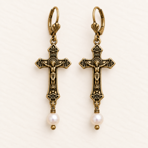 Crucifix & Pearl Earrings